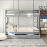 Clihome Wood Twin-Over-Twin Bunk Bed with Ladders
