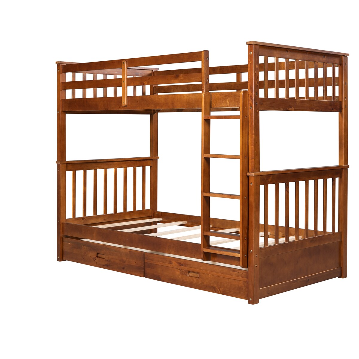 Clihome Wood Twin-Over-Twin Bunk Bed with Ladders