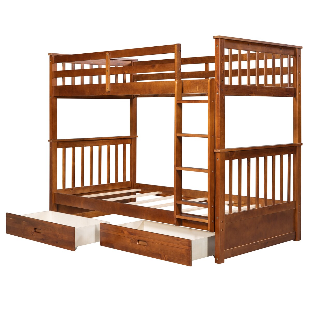 Clihome Wood Twin-Over-Twin Bunk Bed with Ladders