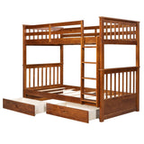 Clihome Wood Twin-Over-Twin Bunk Bed with Ladders