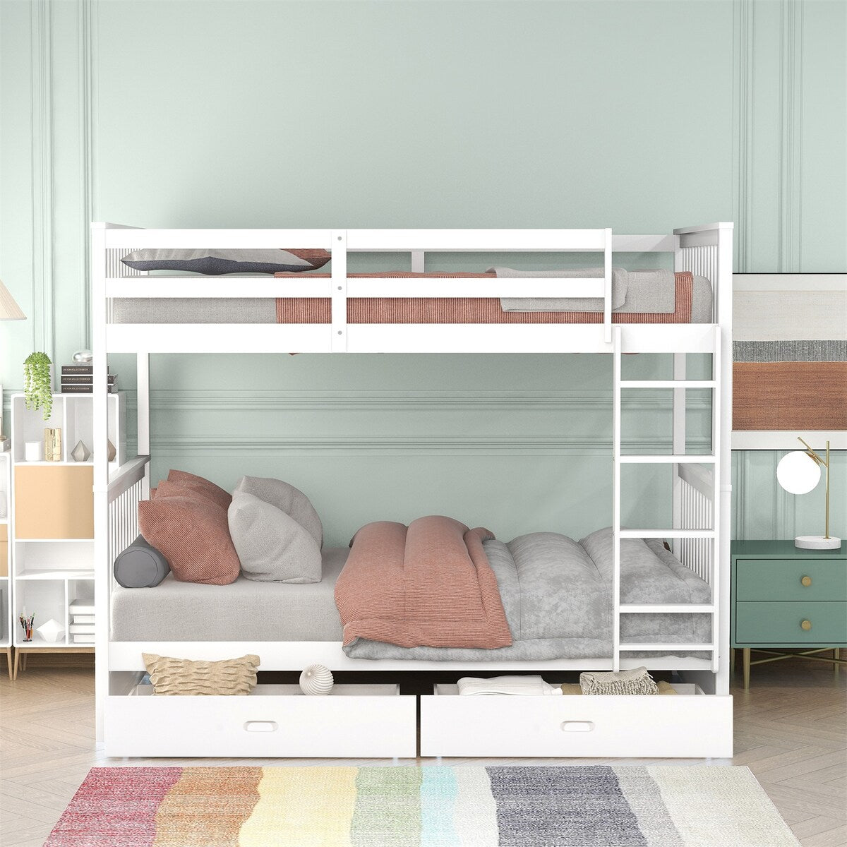 Clihome Wood Twin-Over-Twin Bunk Bed with Ladders
