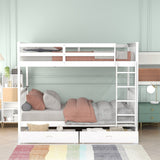Clihome Wood Twin-Over-Twin Bunk Bed with Ladders