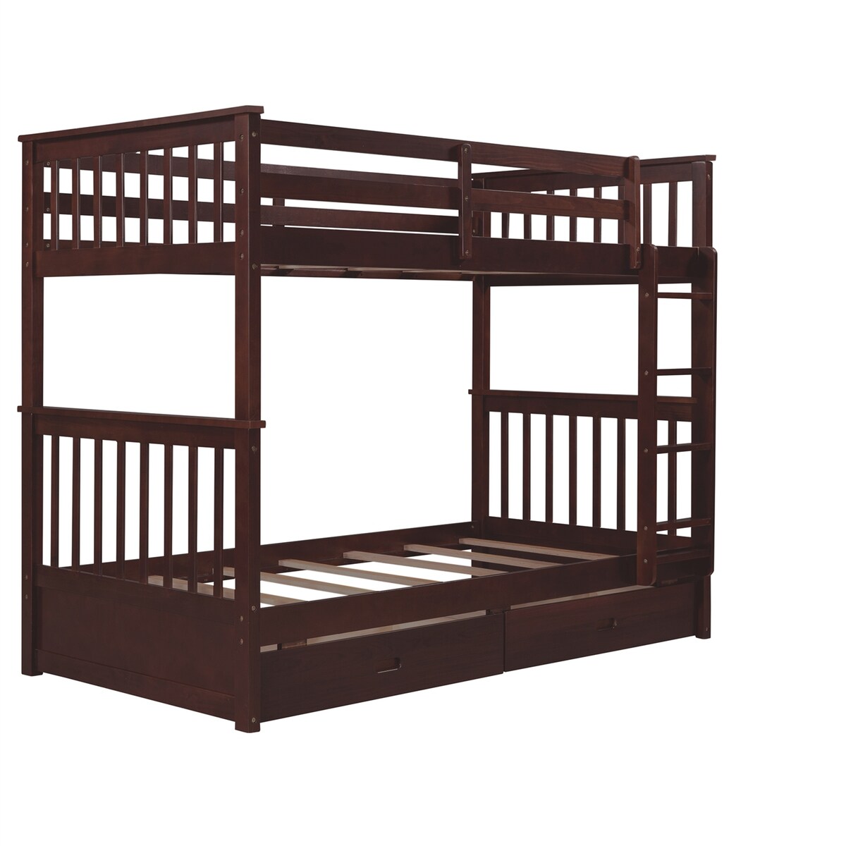 Clihome Wood Twin-Over-Twin Bunk Bed with Ladders