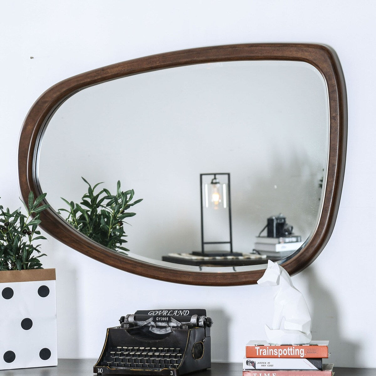 Cloea Curved Mirror - Dark Oak/Dark Walnut