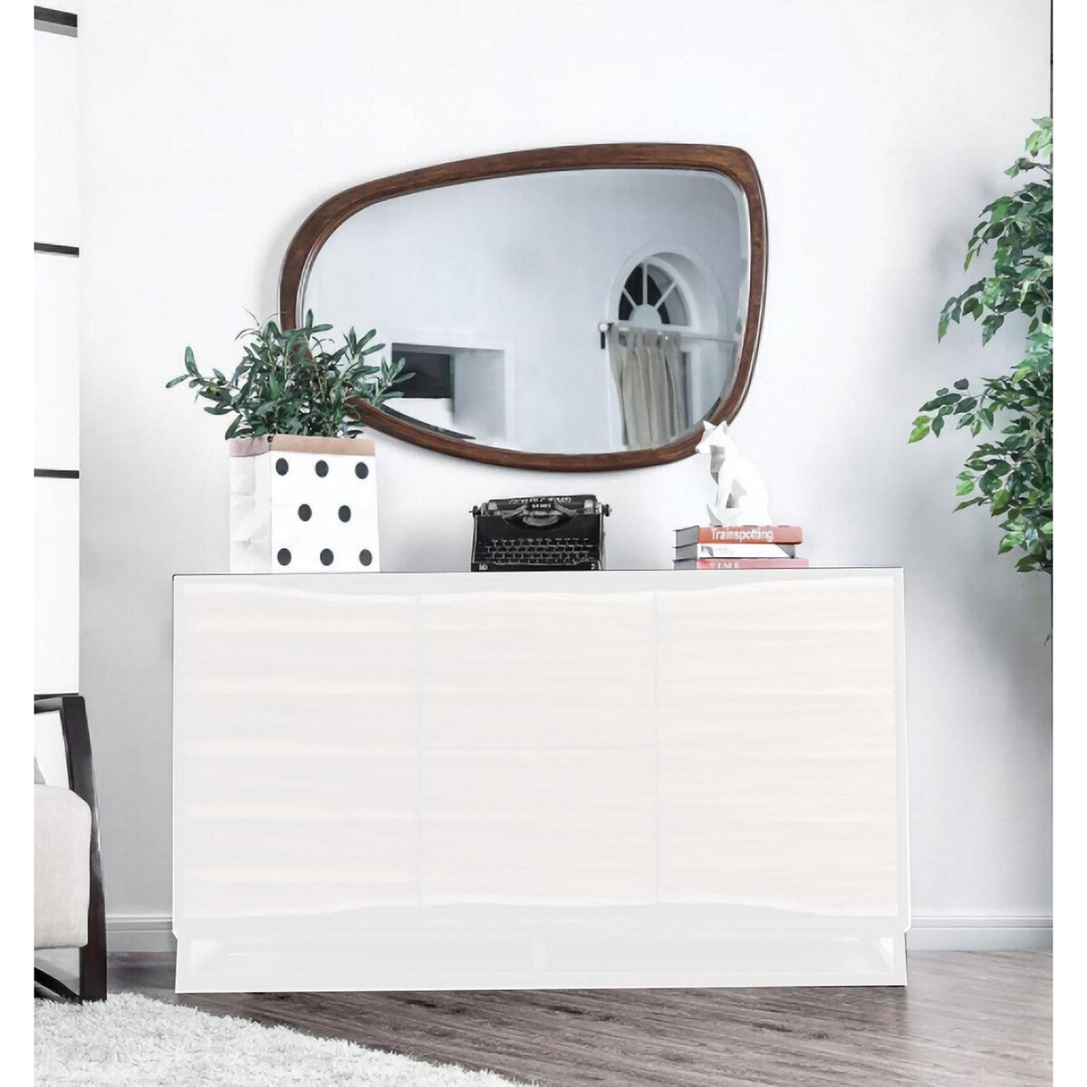 Cloea Curved Mirror - Dark Oak/Dark Walnut