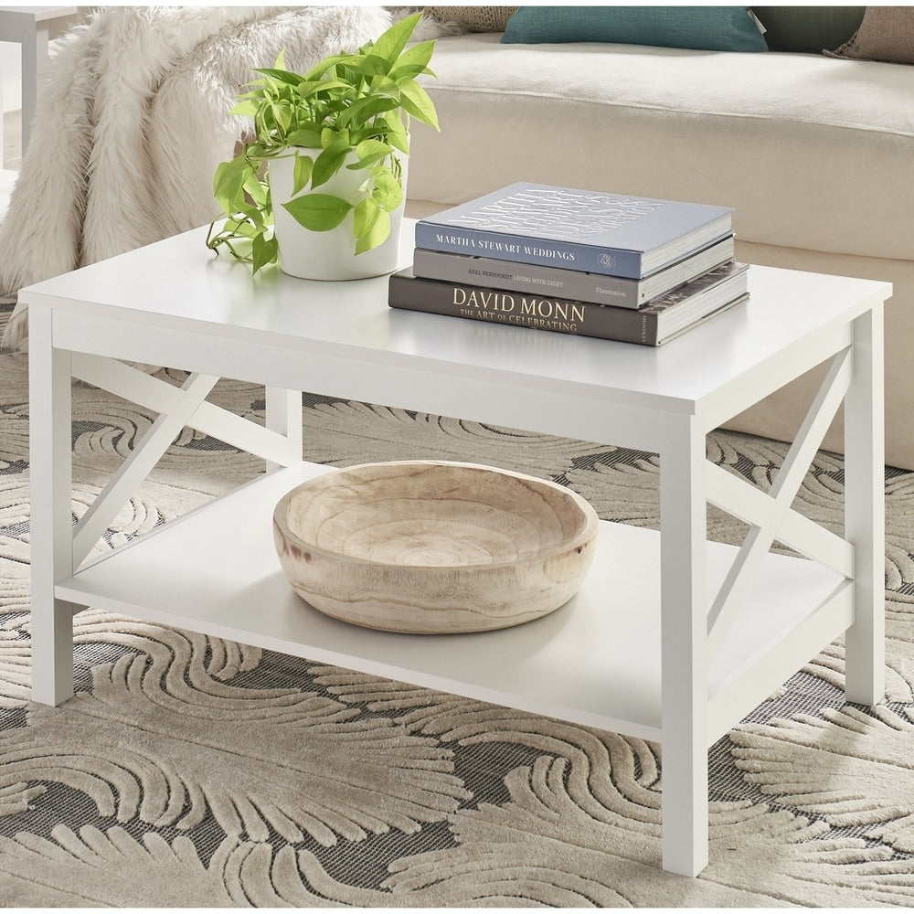 The Gray Barn Xanadu Hill X frame Two tier Coffee Table with Shelf