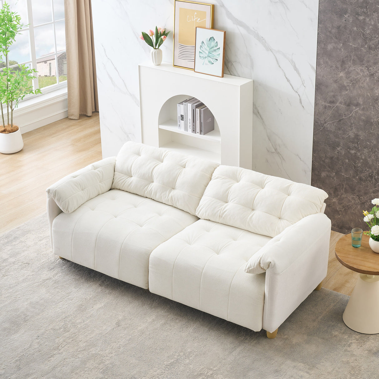 Cloud Loveseat Sofa, Futon Sofa with Storage Space, Straight-Line Sofa with Upholstered Backrest 2-Seat Armchair