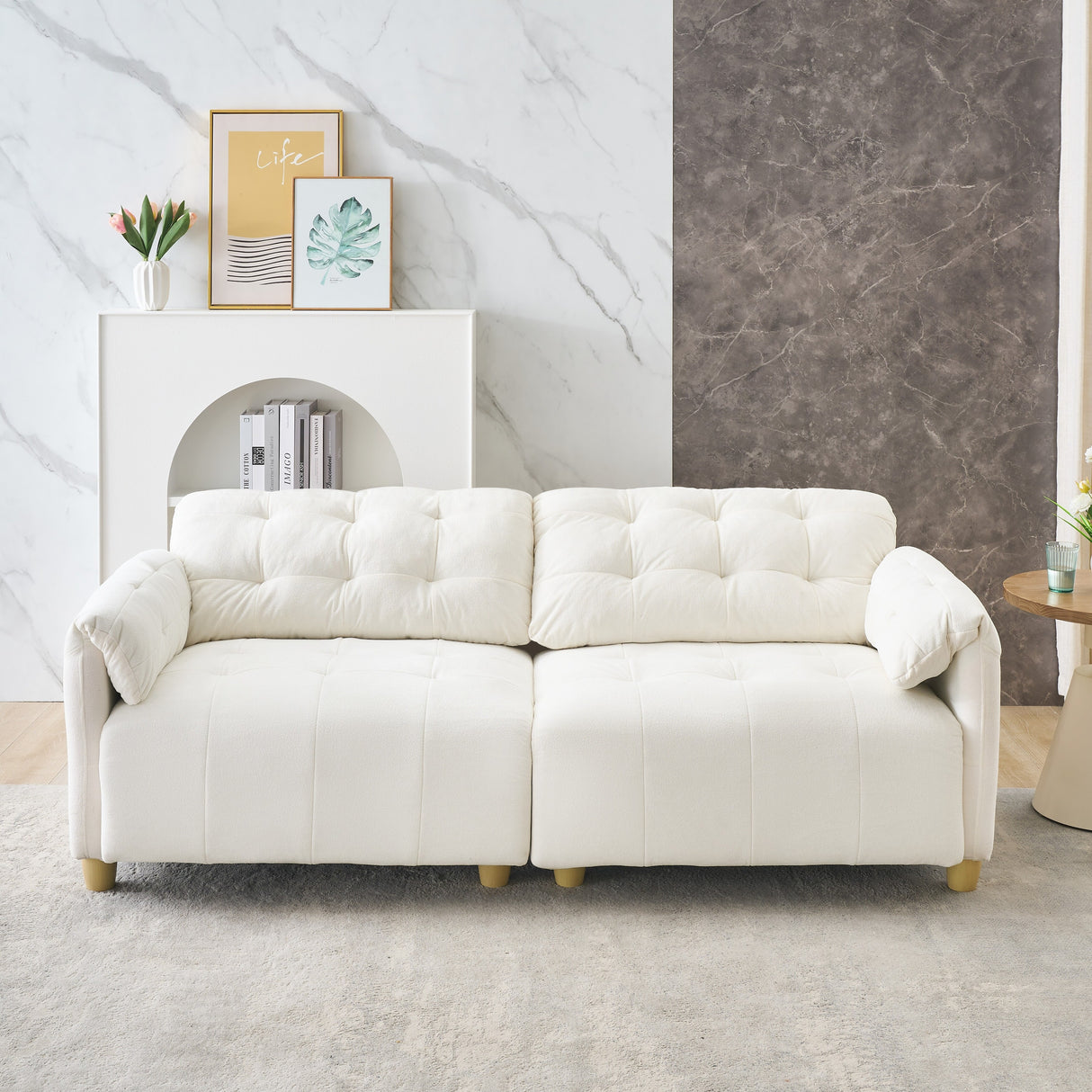 Cloud Loveseat Sofa, Futon Sofa with Storage Space, Straight-Line Sofa with Upholstered Backrest 2-Seat Armchair
