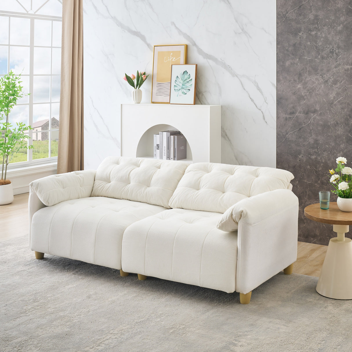 Cloud Loveseat Sofa, Futon Sofa with Storage Space, Straight-Line Sofa with Upholstered Backrest 2-Seat Armchair