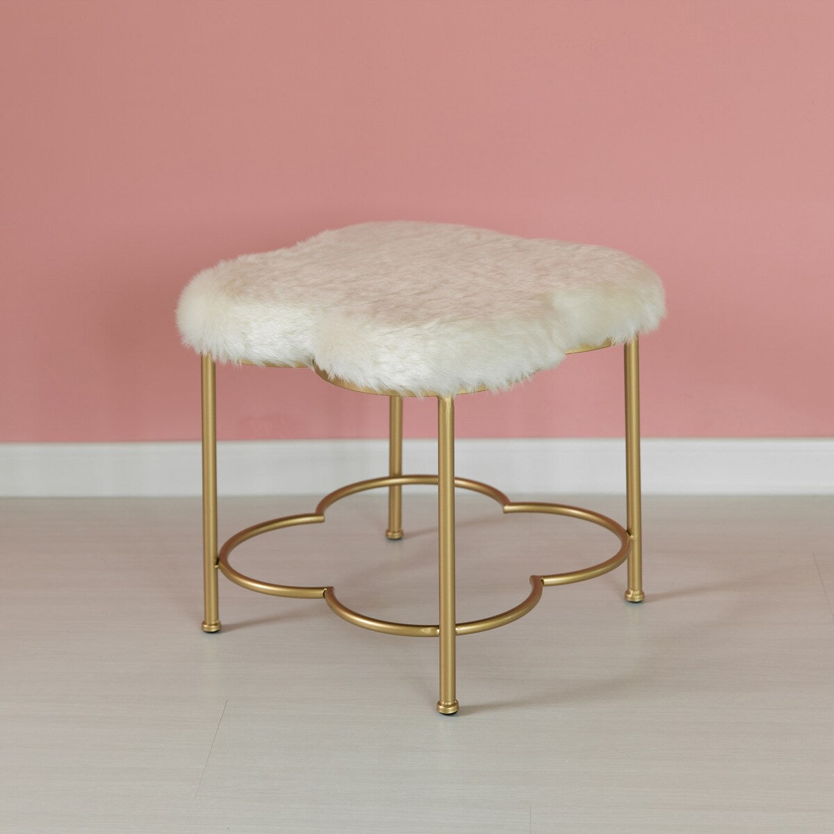 Cloud Shaped White Fur Gold Vanity Stool