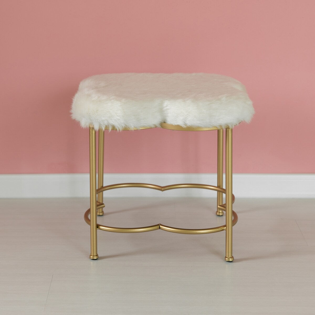 Cloud Shaped White Fur Gold Vanity Stool