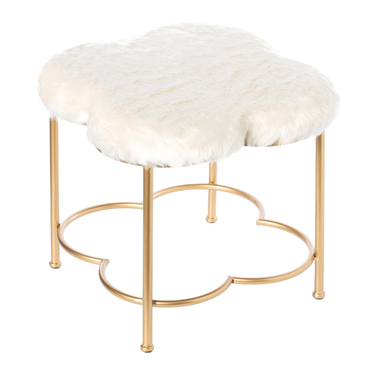 Cloud Shaped White Fur Gold Vanity Stool