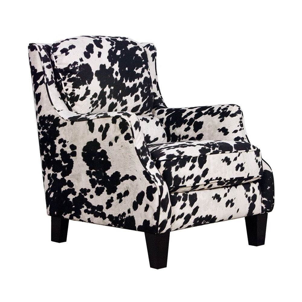 Black/White Microfiber/Pine/Foam Cow Club Chair