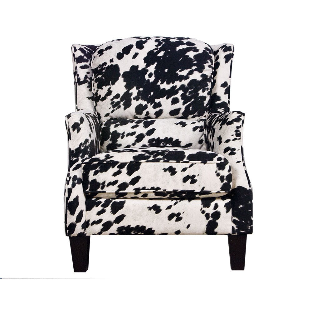 Black/White Microfiber/Pine/Foam Cow Club Chair