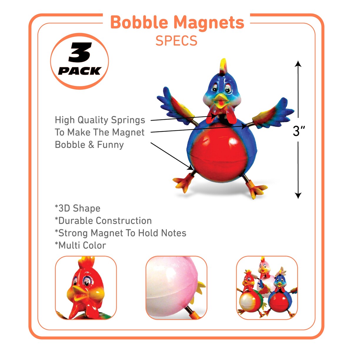 CoTa Global Fat Rooster Refrigerator Bobble Magnets Set of 3