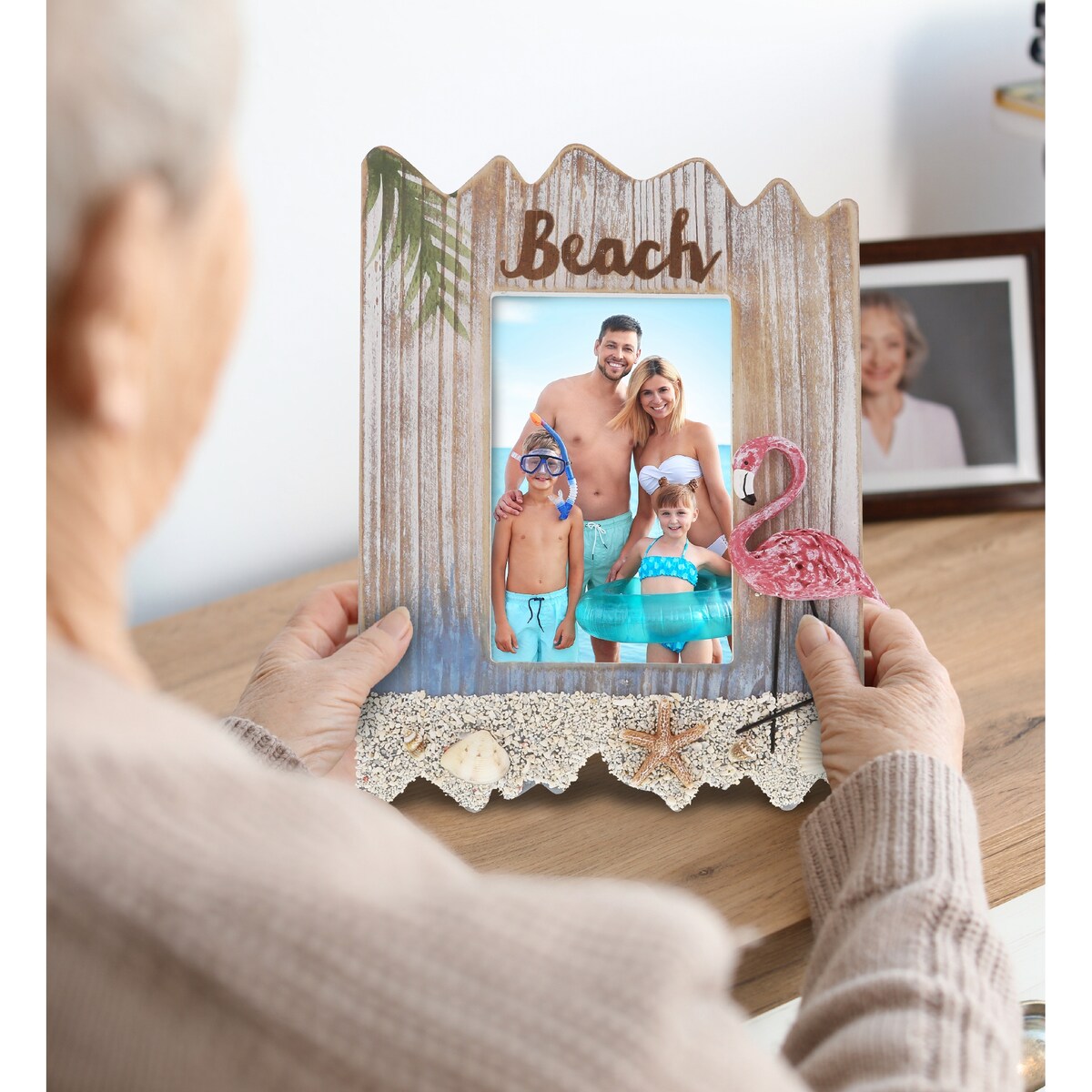 CoTa Global Flamingo Beach 4x6 Frame - White Distressed Wood Seashell - 10 x 7.75 x 1 inches