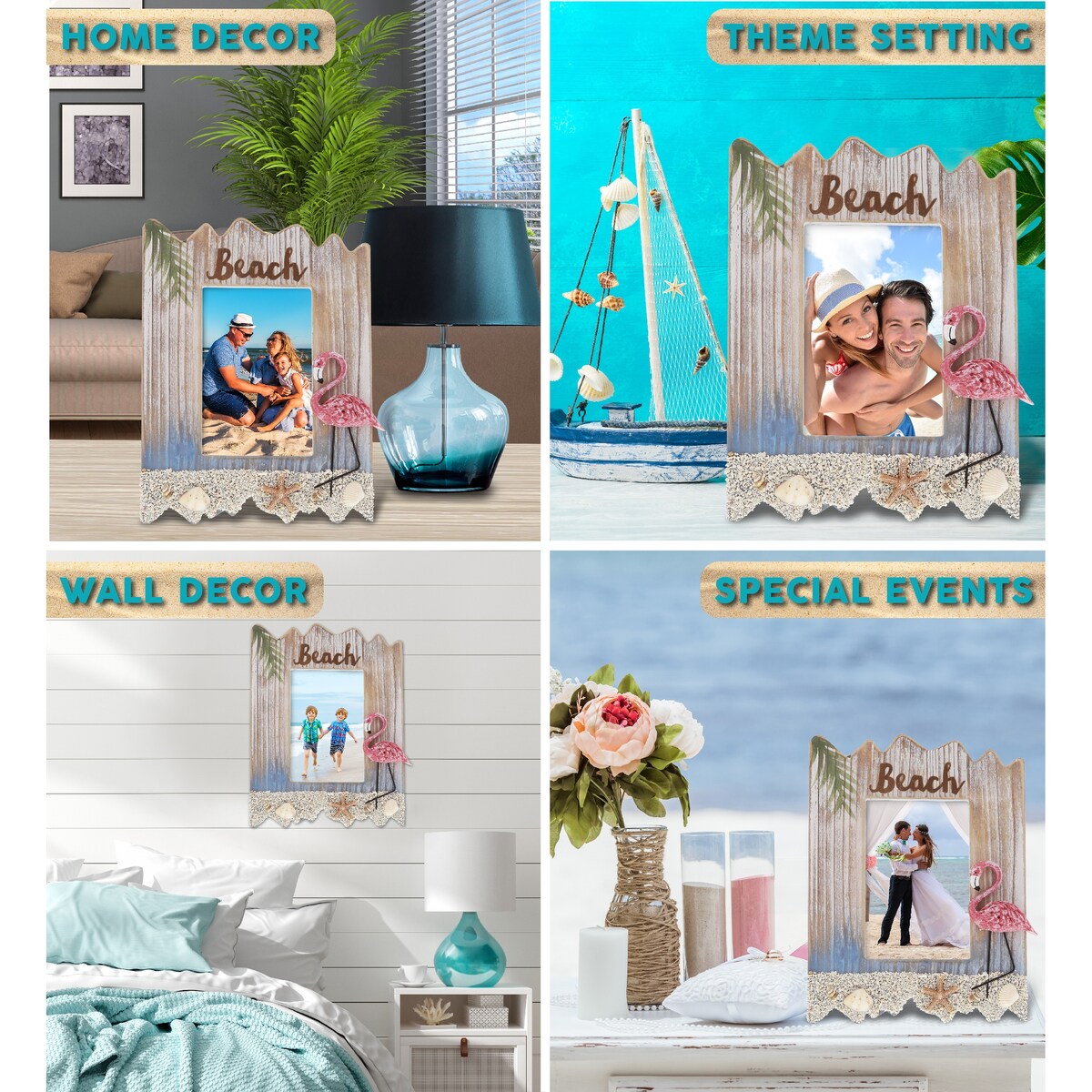 CoTa Global Flamingo Beach 4x6 Frame - White Distressed Wood Seashell - 10 x 7.75 x 1 inches