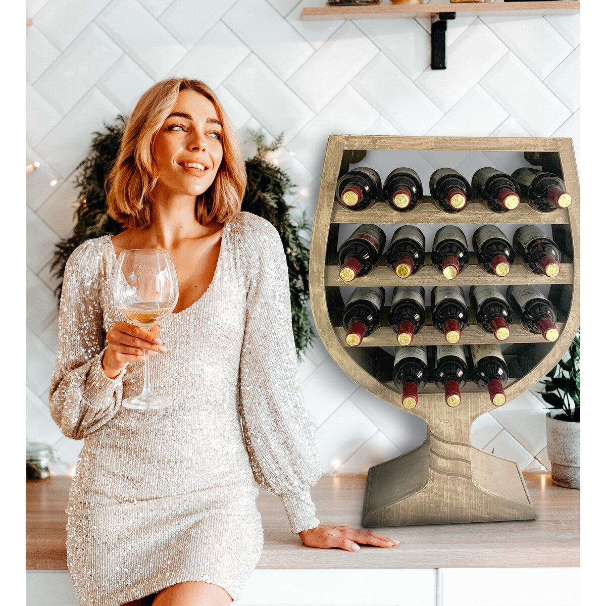 CoTa Global Modern Wine Glass Shaped Wall Mounted Wine Rack - 21 x 7.7 x 31.3 inches