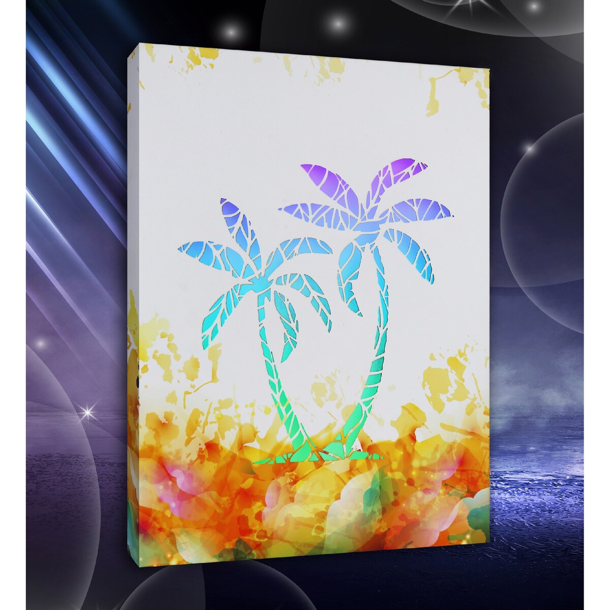 CoTa Global Palm Tree Light Up LED Wall Art - Fun Changing Color LED - 15.75Lx11.9Wx1H inches