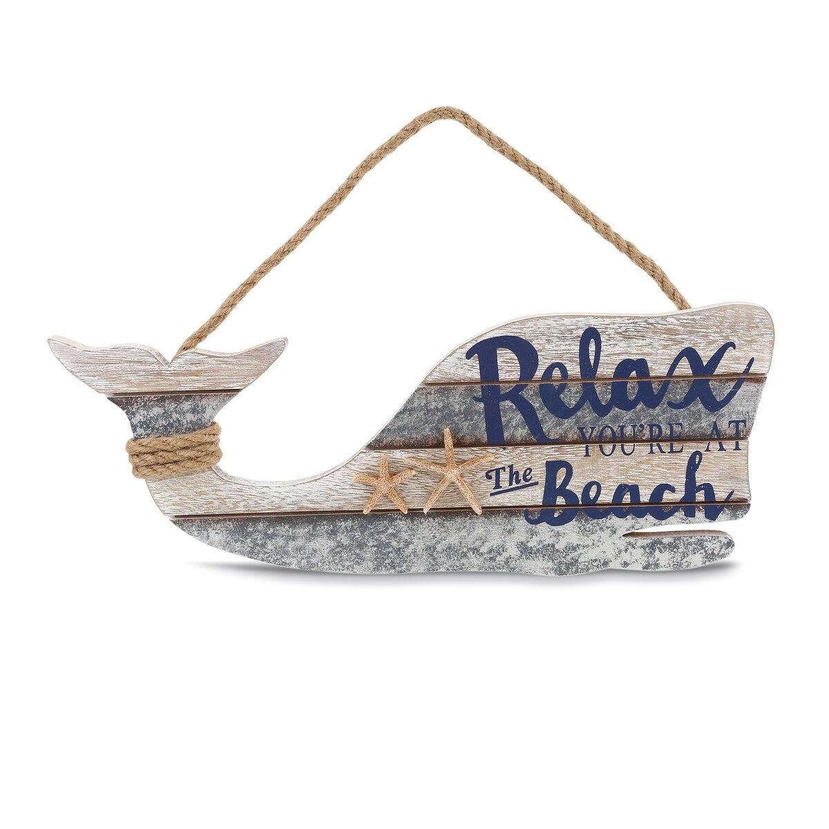CoTa Global Silver Sea Whale Wall Hanging Relax Sign - Handmade - 15″Lx5.5″Wx0.5″H