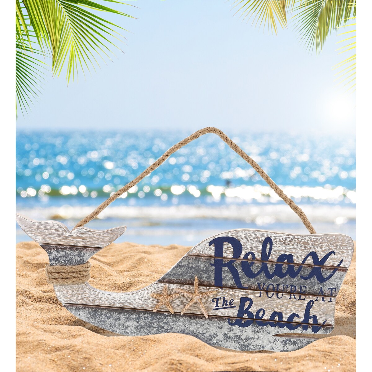 CoTa Global Silver Sea Whale Wall Hanging Relax Sign - Handmade - 15″Lx5.5″Wx0.5″H