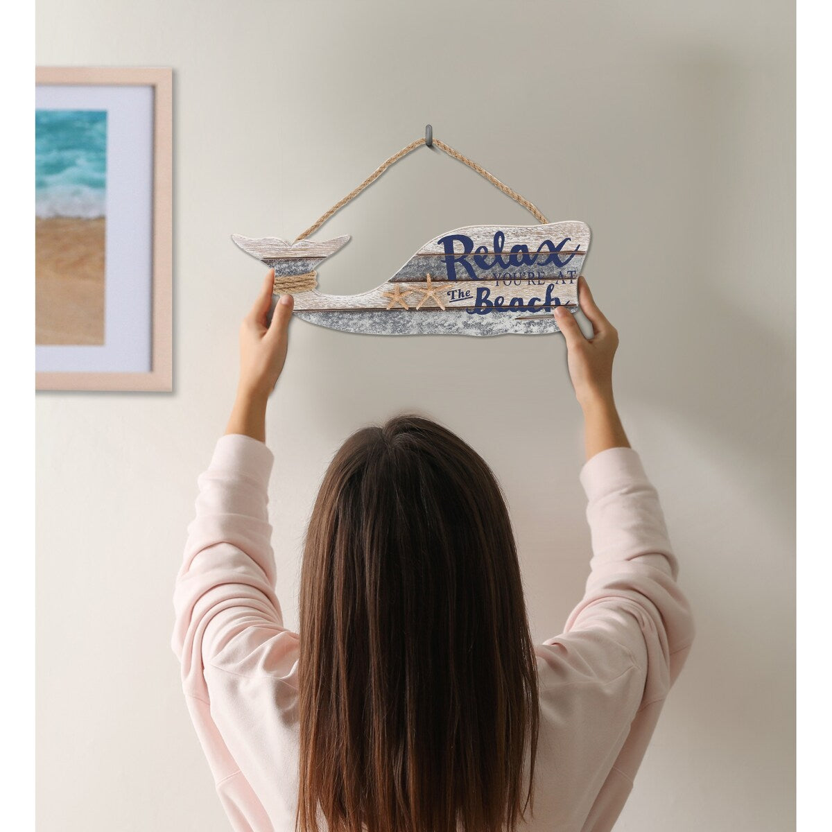 CoTa Global Silver Sea Whale Wall Hanging Relax Sign - Handmade - 15″Lx5.5″Wx0.5″H