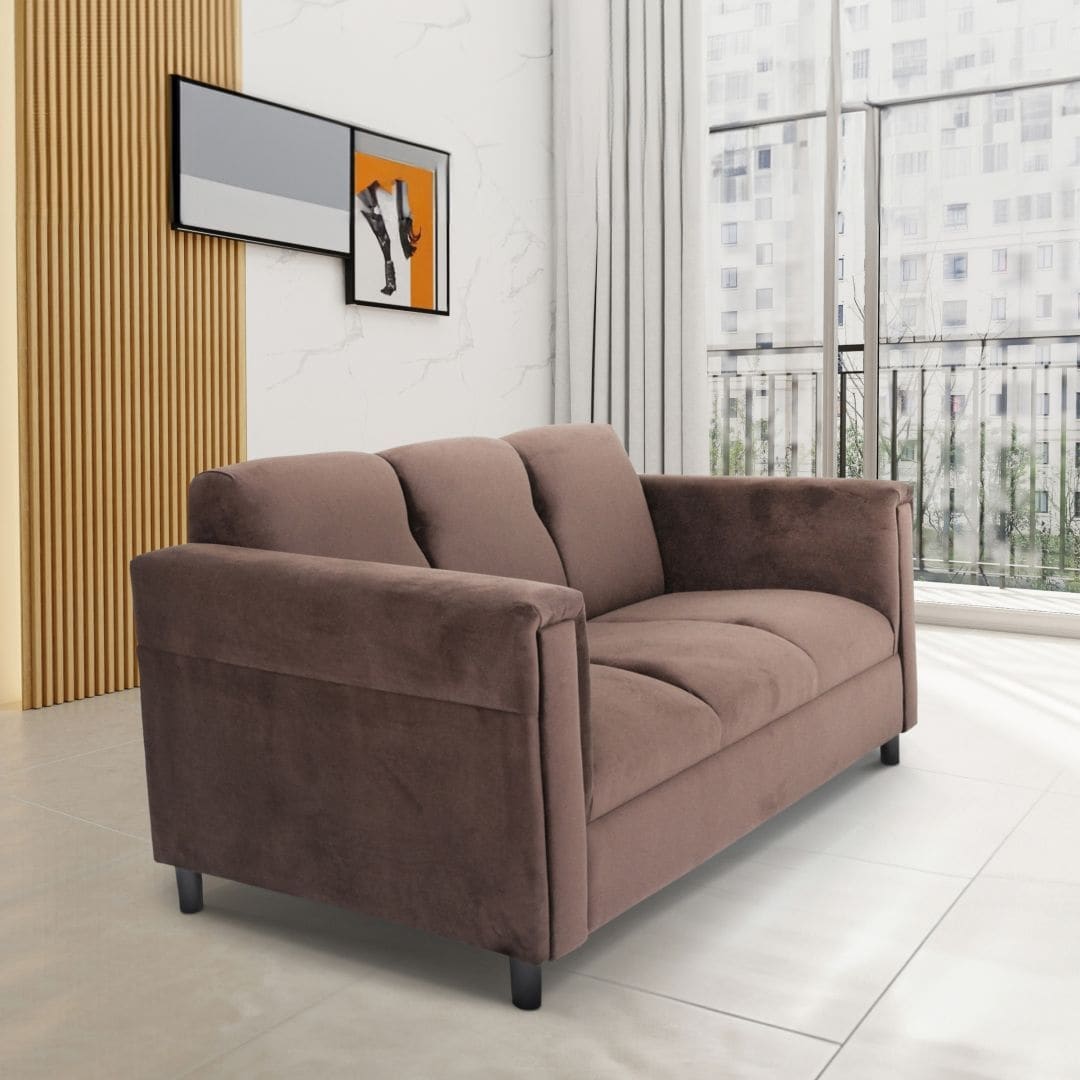 Coast to Coast Sofas Mid Century Modern 3 Seater Sofa Suede Solid Wood Frame Upholstered