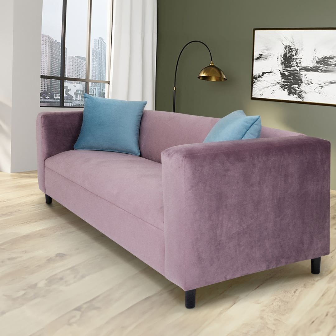Coast to Coast Sofas Mid Century Modern 3 Seater Sofa Velvet Solid Wood Frame Upholstered