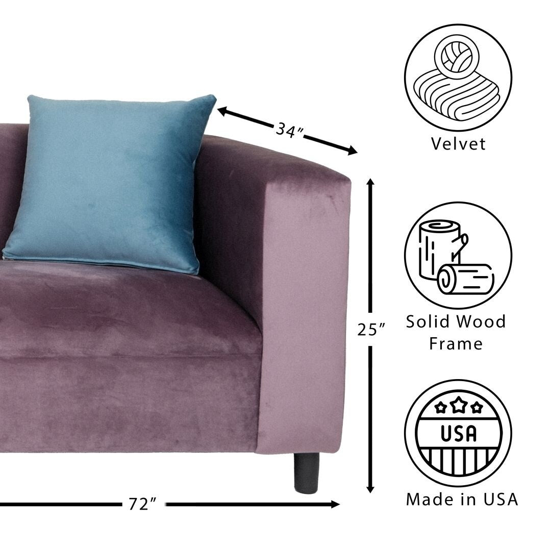 Coast to Coast Sofas Mid Century Modern 3 Seater Sofa Velvet Solid Wood Frame Upholstered