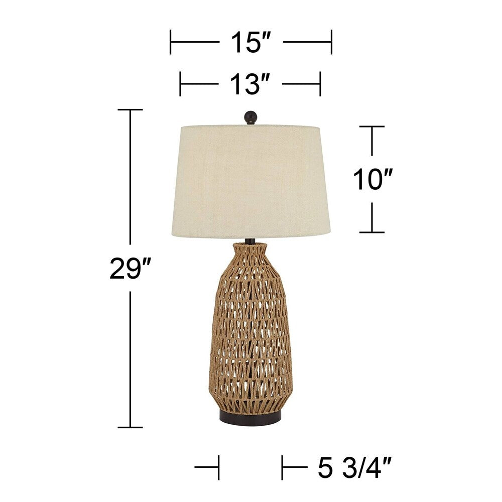 Coastal Table Lamp Natural Rattan Wicker Fabric Shade - 15" x 29"