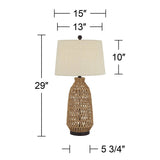 Coastal Table Lamp Natural Rattan Wicker Fabric Shade - 15" x 29"