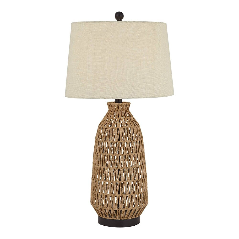 Coastal Table Lamp Natural Rattan Wicker Fabric Shade - 15" x 29"