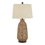 Coastal Table Lamp Natural Rattan Wicker Fabric Shade - 15" x 29"