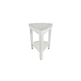 CoastalVogue Compact Solid Teak Corner Shower & Shaving Bench- Coastal DriftWood Finish