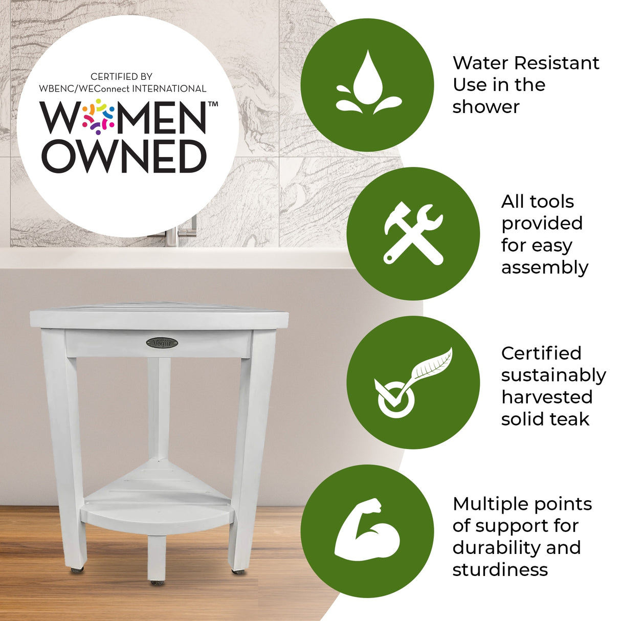 CoastalVogue Compact Solid Teak Corner Shower & Shaving Bench- Coastal DriftWood Finish