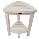 CoastalVogue Compact Solid Teak Corner Shower & Shaving Bench- Coastal DriftWood Finish