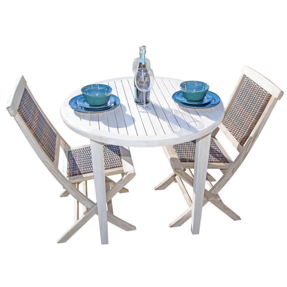 CoastalVogue Oasis 36" Round Solid Teak Dining Table - Coastal DriftWood Finish