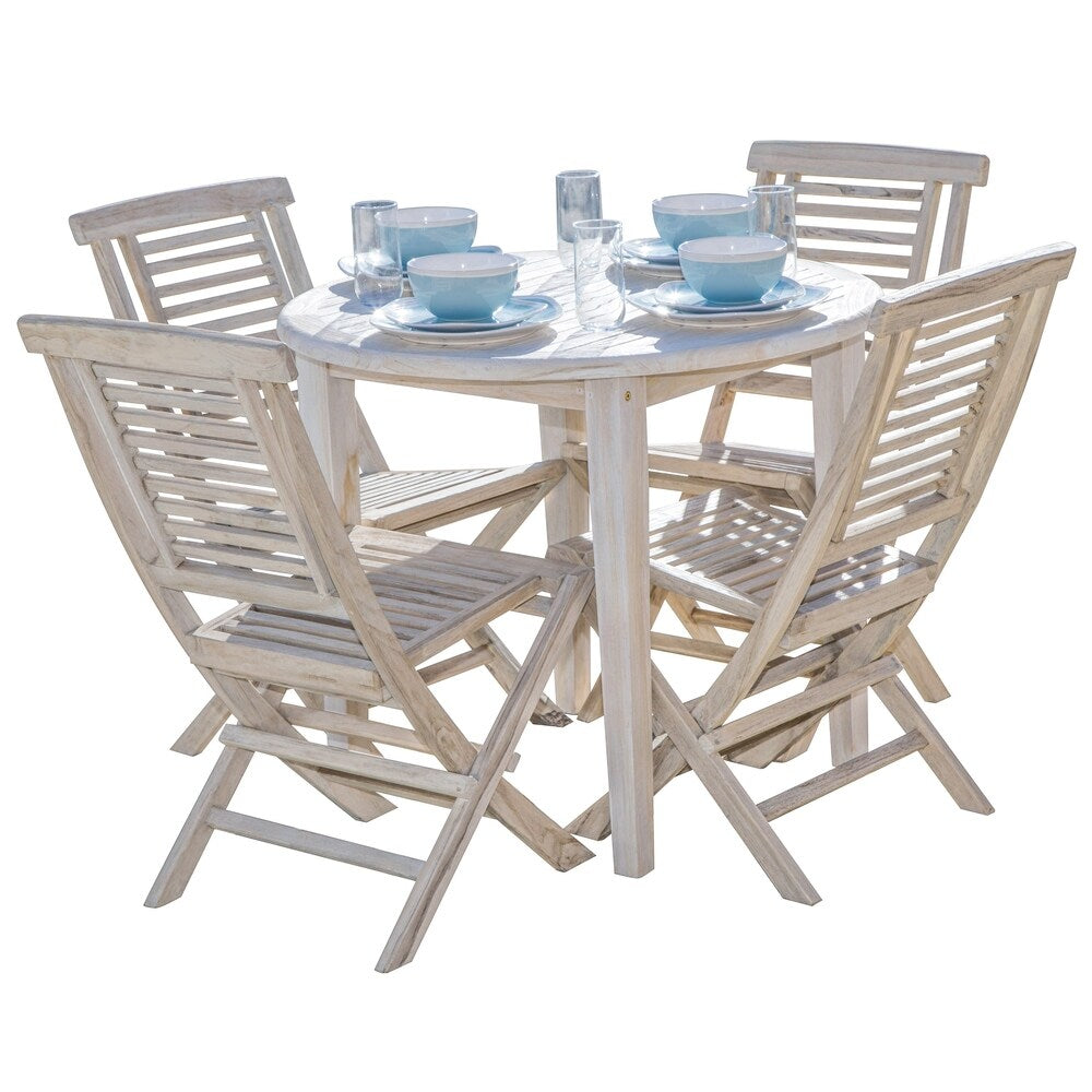 CoastalVogue Oasis 36" Round Solid Teak Dining Table - Coastal DriftWood Finish