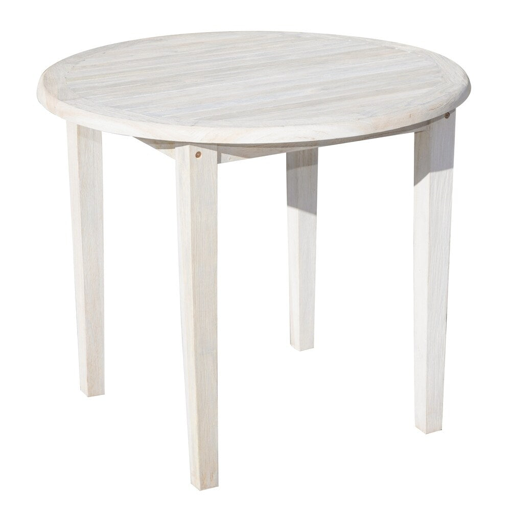 CoastalVogue Oasis 36" Round Solid Teak Dining Table - Coastal DriftWood Finish