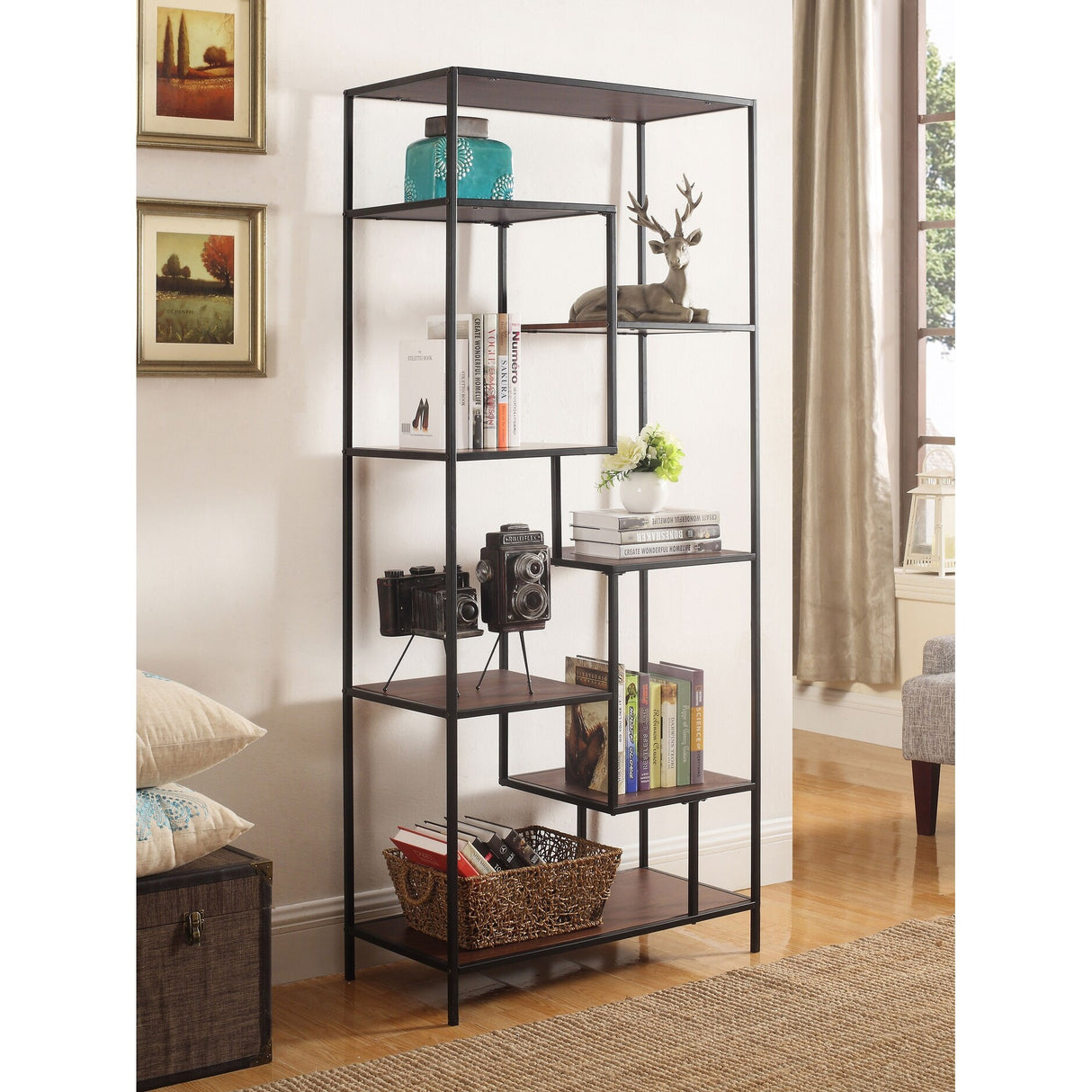 Asher Walnut 7-shelf Bookcase