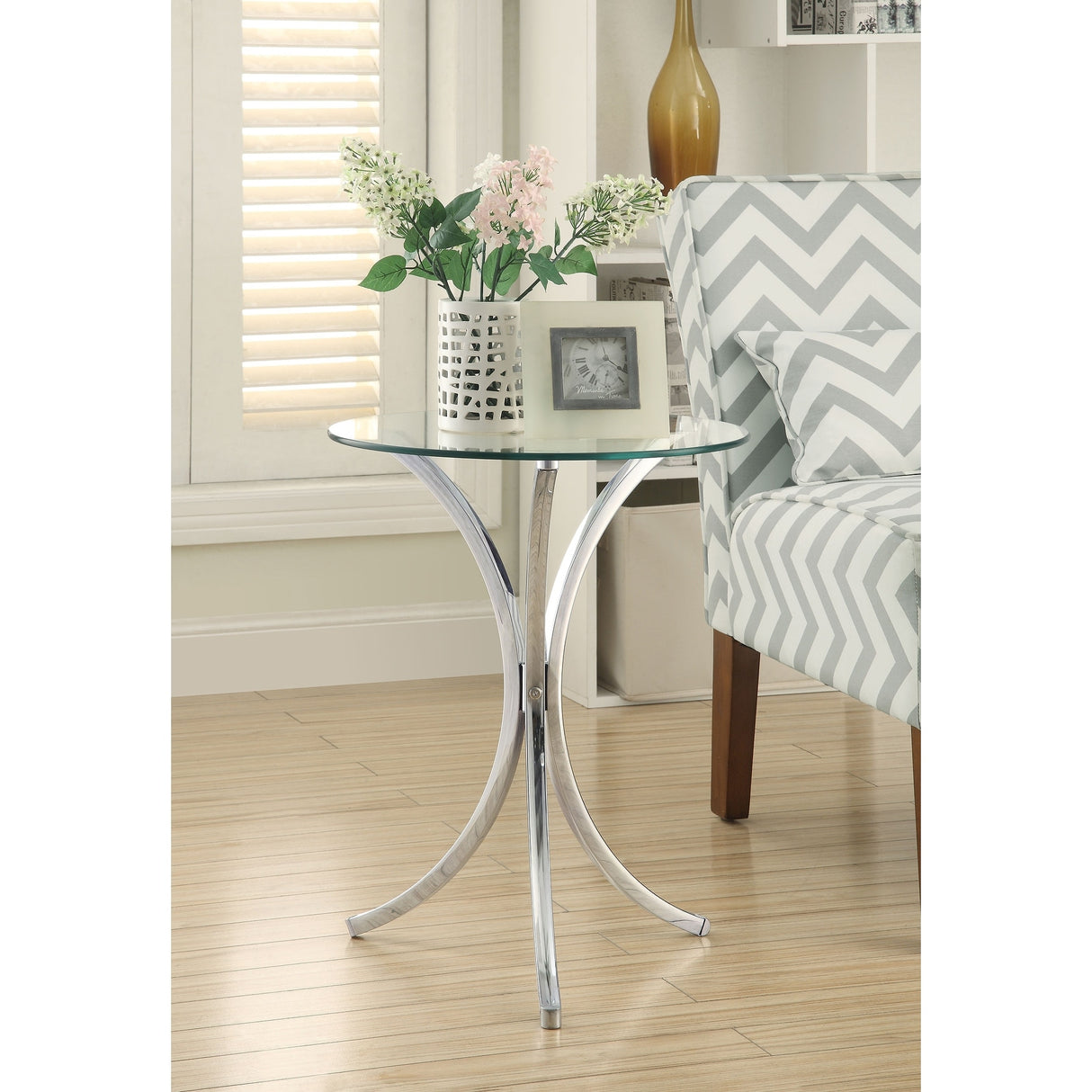 Eloise Round Glass Top Accent Side Table Chrome