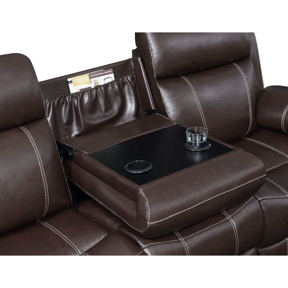 Coaster Furniture Myleene Chestnut Motion Sofa with Drop-down Table