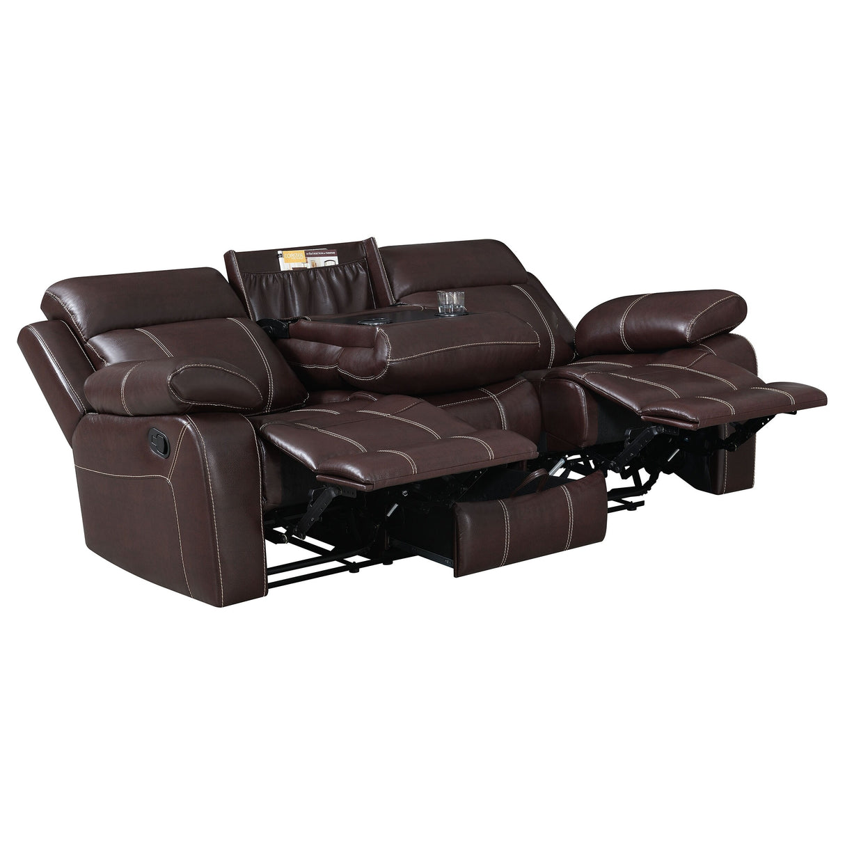 Coaster Furniture Myleene Chestnut Motion Sofa with Drop-down Table