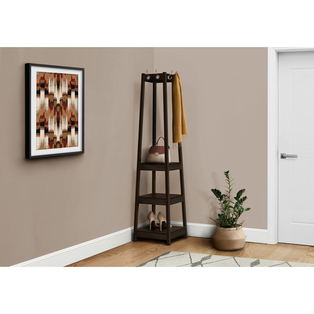 Coat Rack - 72" High - Corner With 3 Shelves