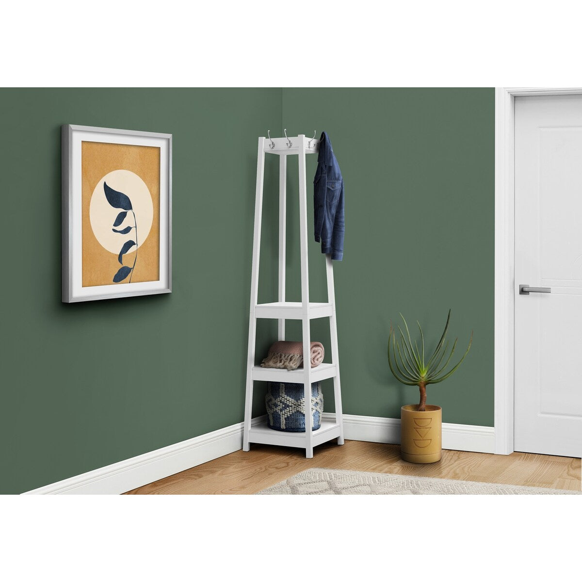 Coat Rack - 72" High - Corner With 3 Shelves