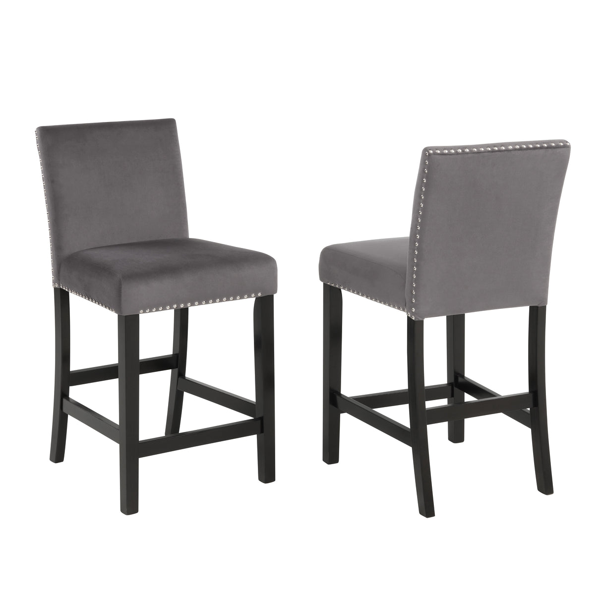 Roundhill Furniture Cobre Contemporary Velvet Counter Stool with Nailhead Trim, Set of 2