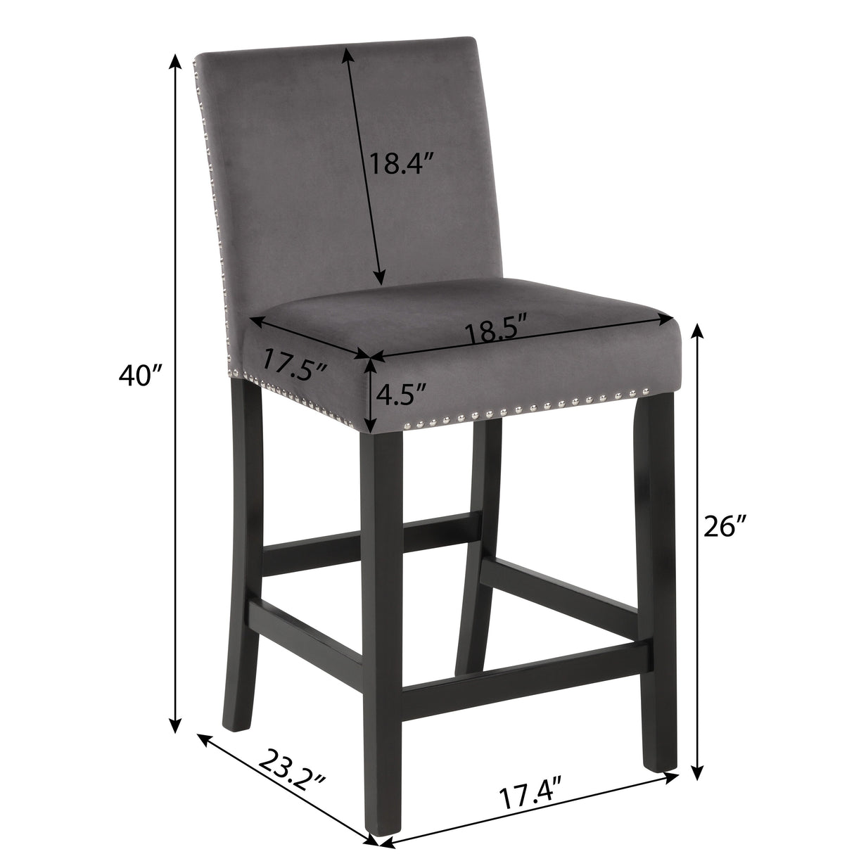 Roundhill Furniture Cobre Contemporary Velvet Counter Stool with Nailhead Trim, Set of 2