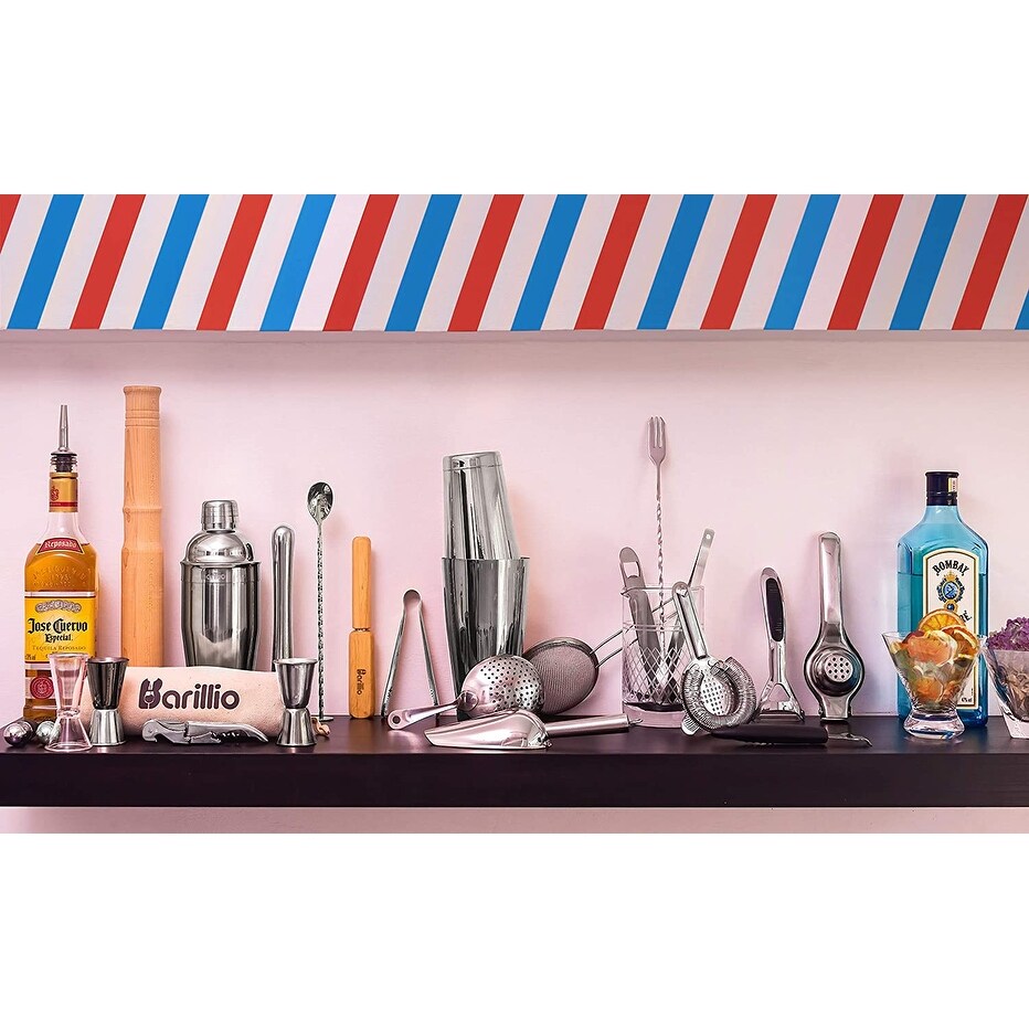 Cocktail Shaker Set Bartender Kit by BARILLIO: Complete Bar Tool Set - 16.18 x 11.18 x 6.18 in
