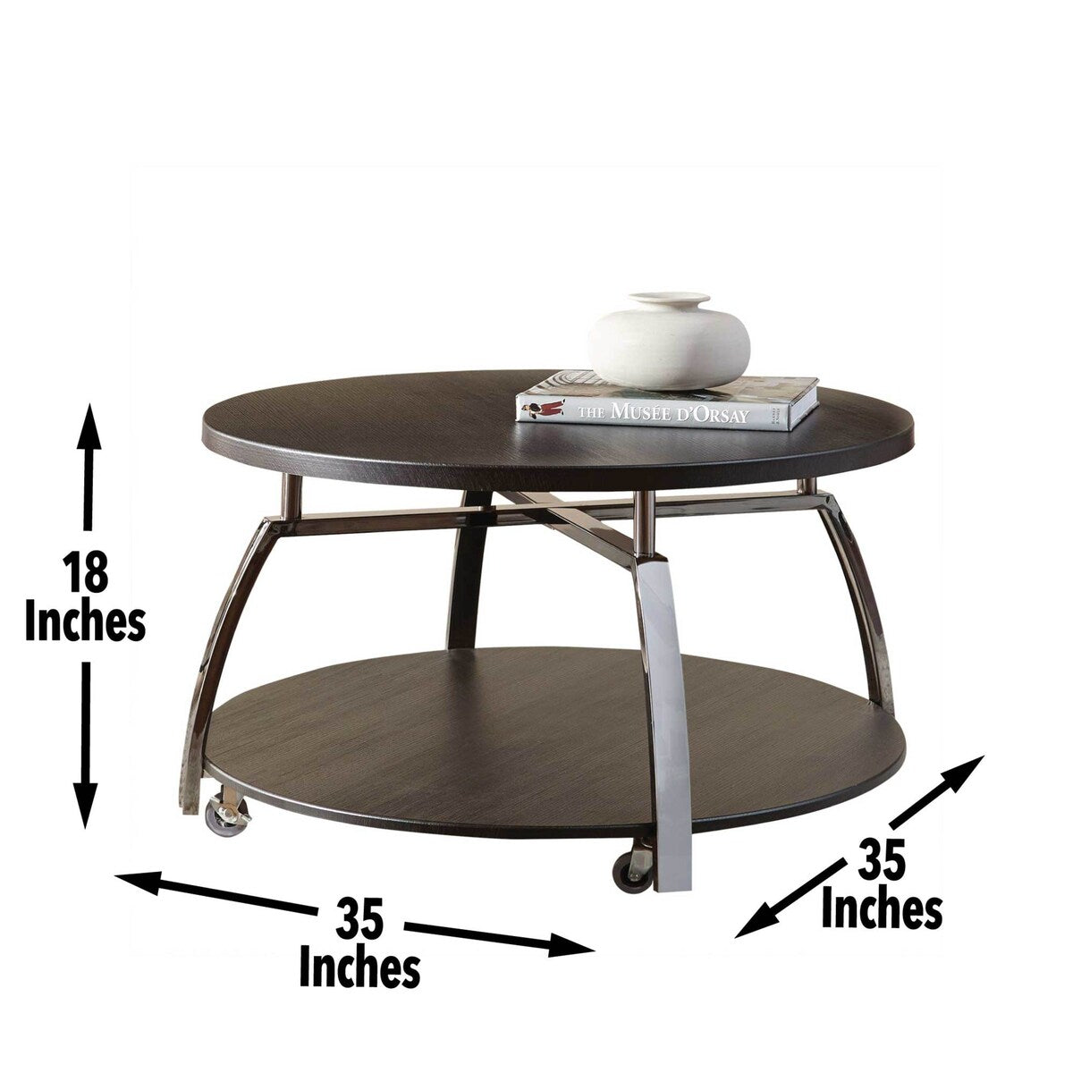 Cocktail Table with Casters,Soft Round Shapes,Silvershield Laminate Tops,Black Nickel Base,Aggressive Profile