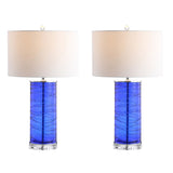 Coco 27.5" Modern Fused Glass Cylinder LED Table Lamp, Turquoise (Set of 2) by JONATHAN Y